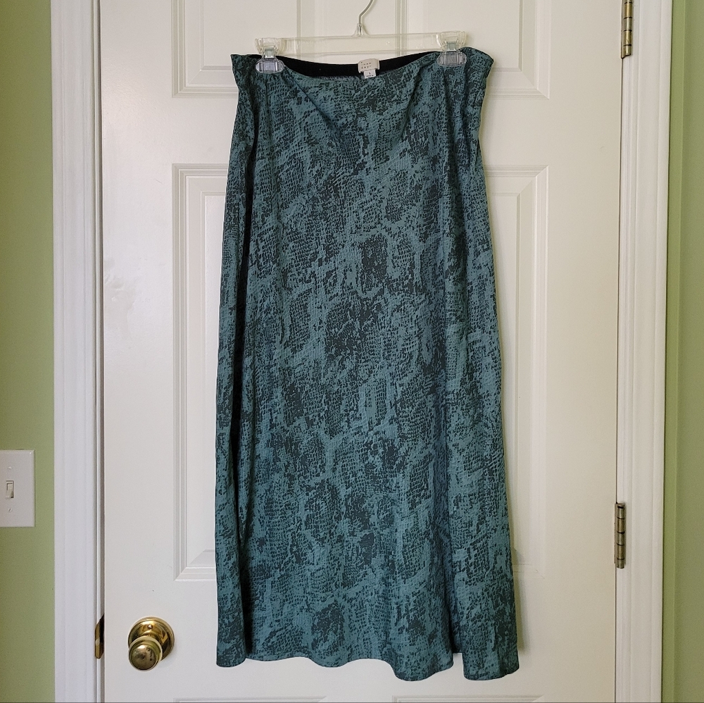 Midi Satin Snakeskin Skirt